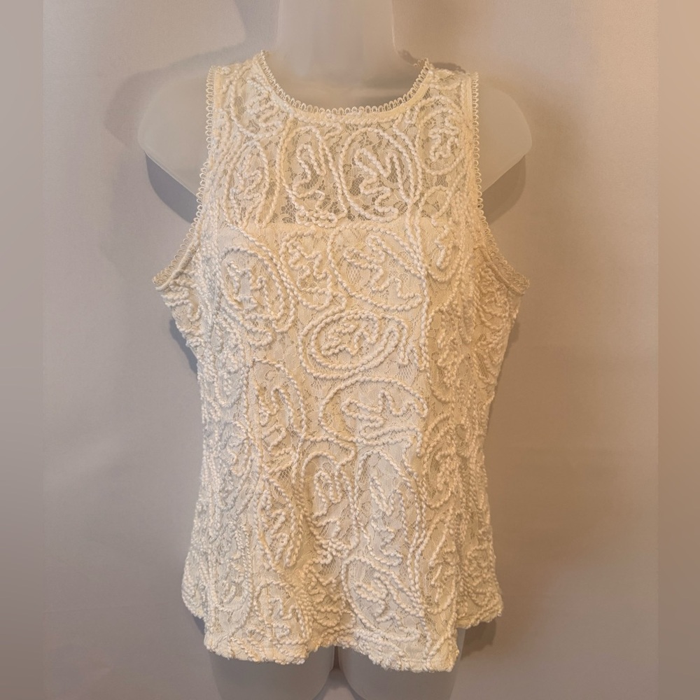 WHBM White Embroidered Tank Top